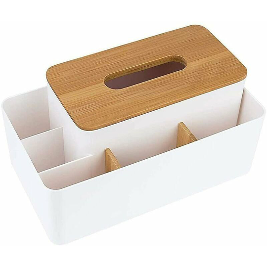 Monly - Desktop Organizer Multifunctional Storage Box Bamboo Desktop Organizer Detachable Tissue Organizer Facial Tissue Holder, Desktop Storage Box,