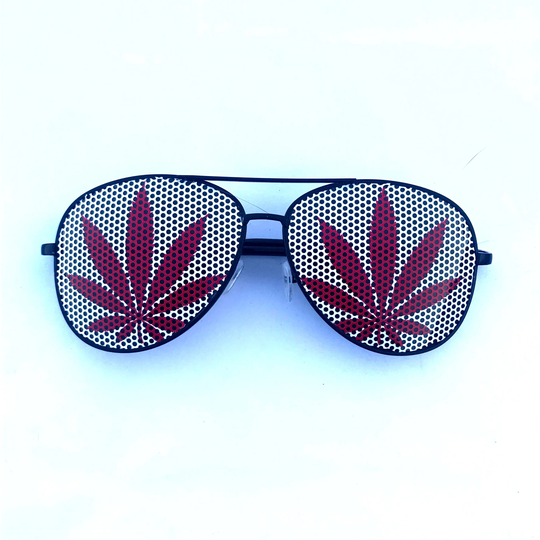 Red On White Medical Pot Leaf Graphic Aviator Sunglasess