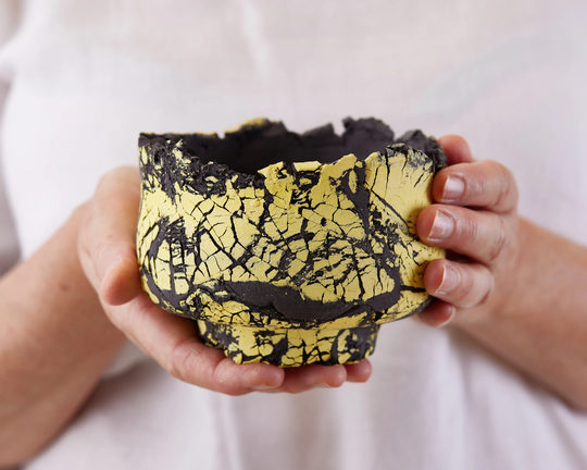 Yellow & Black Ceramic Bowl, Japanese Style Matcha Bowl