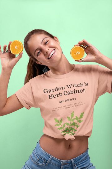 Garden Witch's Herb Cabinet | Mugwort Astral Projection Strength + Prophetic Dreams Kitchen Green Witch Unisex Jersey Tee