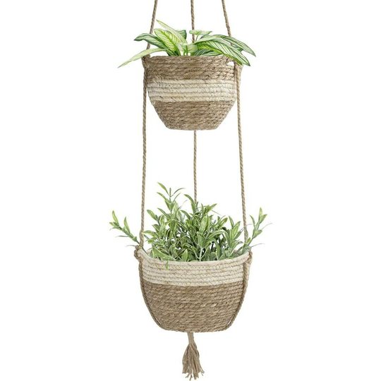 Indoor Outdoor Hanging Planter, Natural Sea Grass Flower Pots, Beige