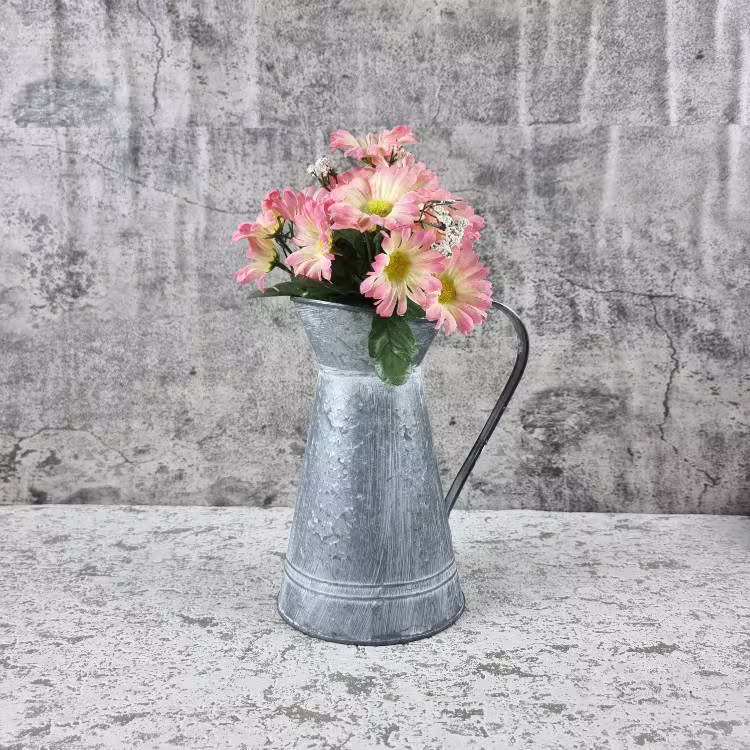 Galvanised Metal Jug Planter Vase - Large