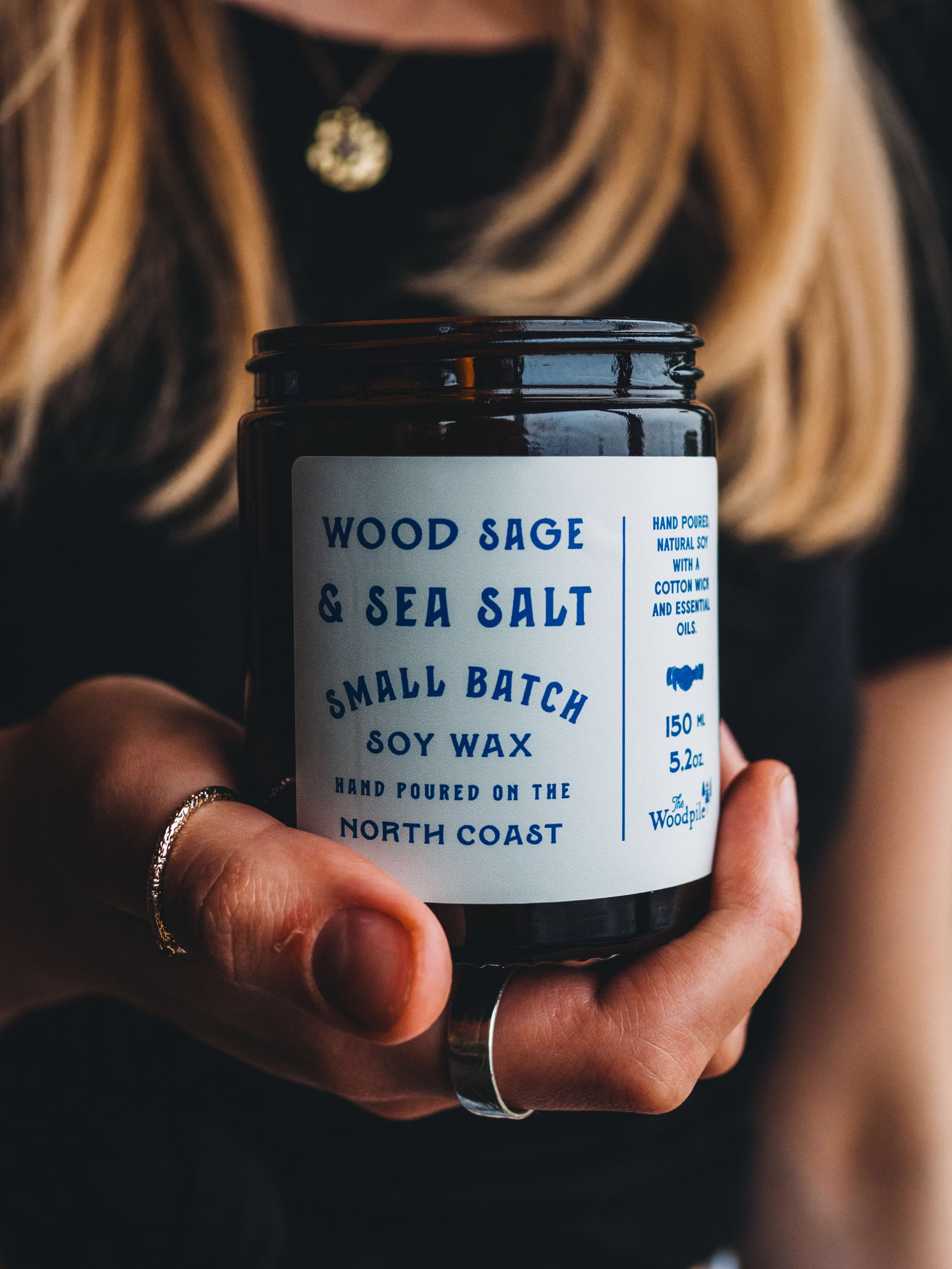 Wood Sage & Sea Salt Soy Wax Candle - Handmade in Northern Ireland, Houseware, Glass Candle