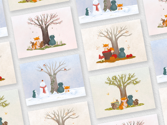 Animal Seasons Prints | Children's Nursery Wall Art 4 Designs