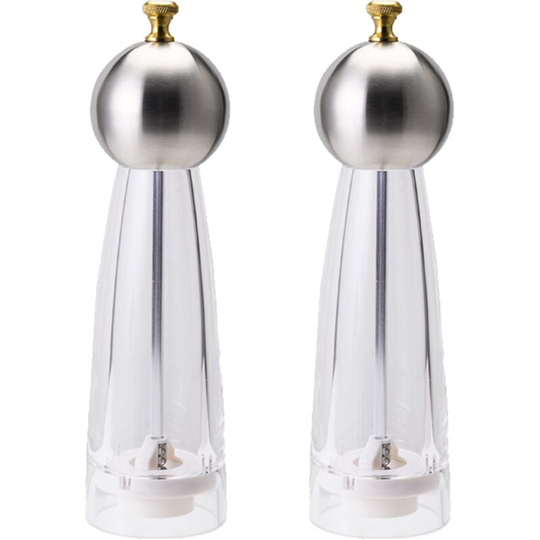 Premium Acrylic Salt and Pepper Grinder Set, Adjustable Coarseness, Easy to Fill 8 inches (color box)