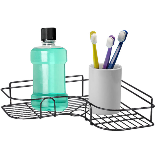 Iron Corner Shelf with Sticker Shower Caddy Shelf Bathroom Organizer Wall Mounted Floating Shelf for Bathroom Kitchen Home Decor,model:Black
