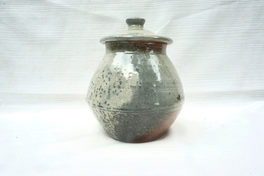 Blue & Grey Lidded Jar - Salt Fired