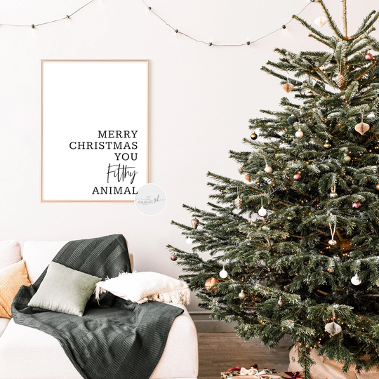 Merry Christmas You Filthy Animal Funny Quote Print, Festive Wall Art, Winter Seasonal Decor, Xmas