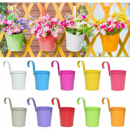 Monly - 10 Pack Hanging Flower Pots Balcony Hanging Planters for Window Fence Garden