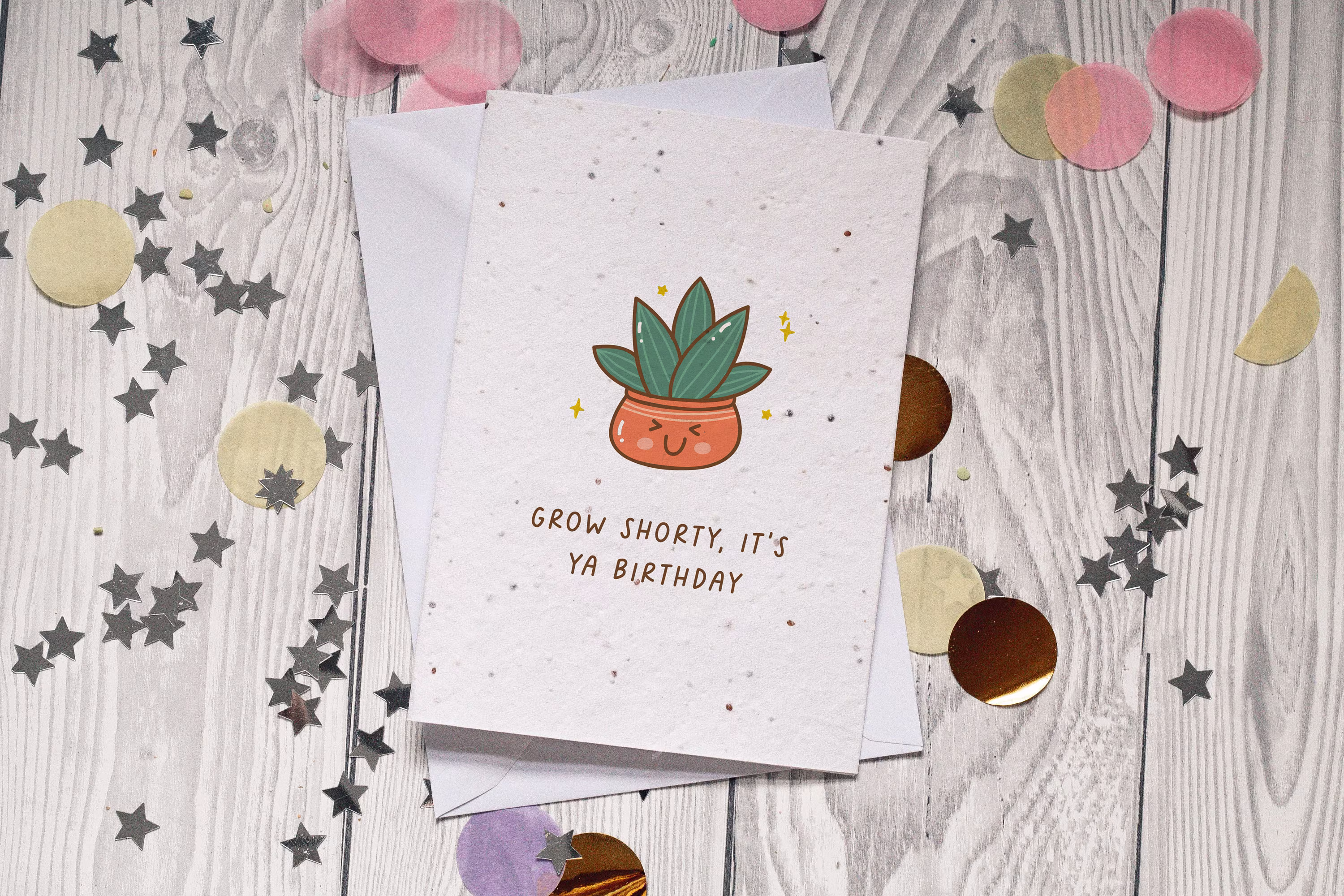 Plantable Birthday Card, Seeded Greeting Eco Friendly, Grow Shorty