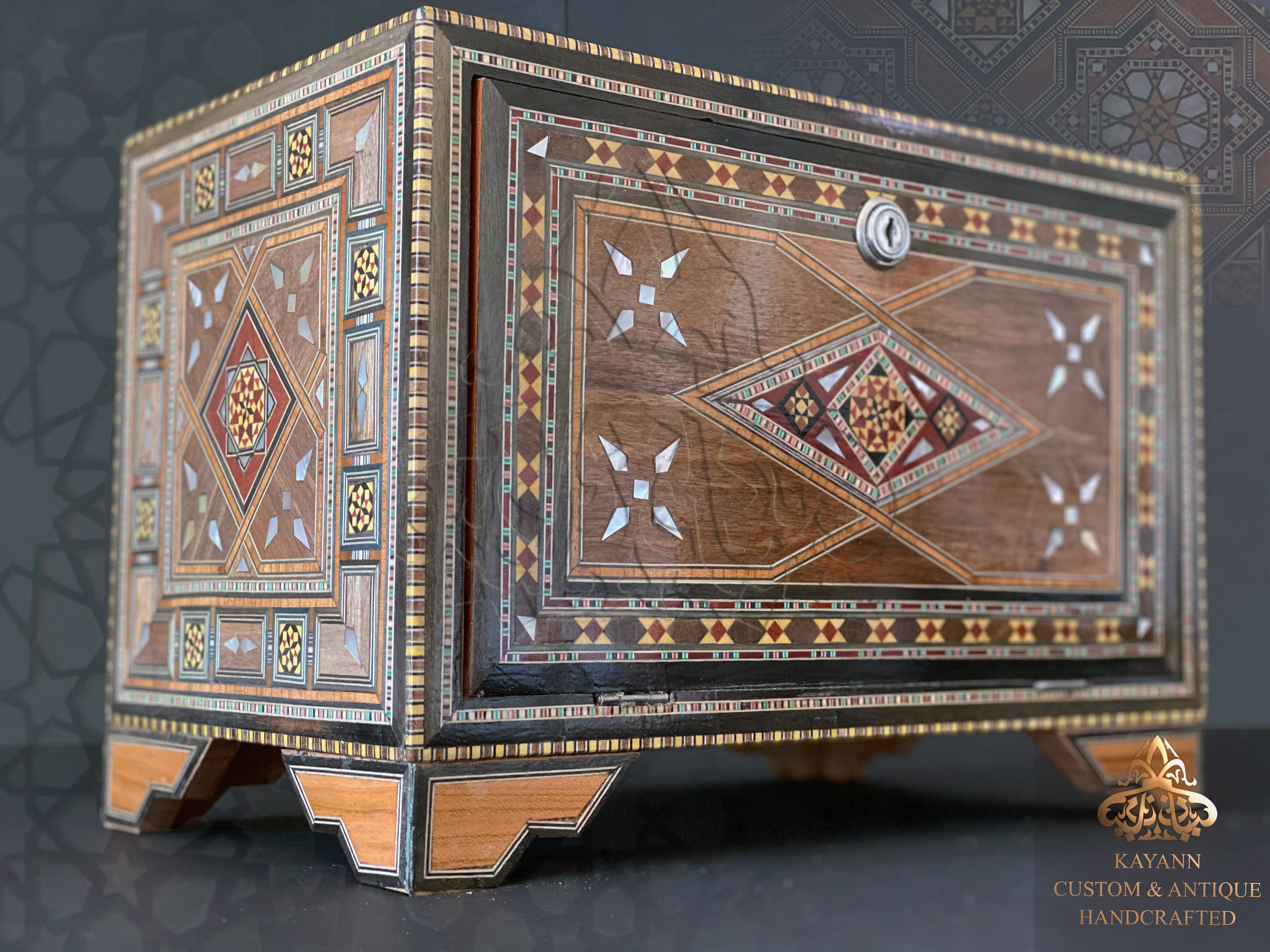Big Jewelry Organizer Box With Drawers/Luxury Handmade Decorated - Marquetry, Ornaments Storage Padded in Red Velvet