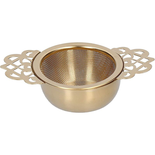 Perle Rare - Tea Filter, Stainless Steel Tea Filters with Drip-Free Bowl and Beautifully Decorated Handles for Mug Cup Teapot (Gold)