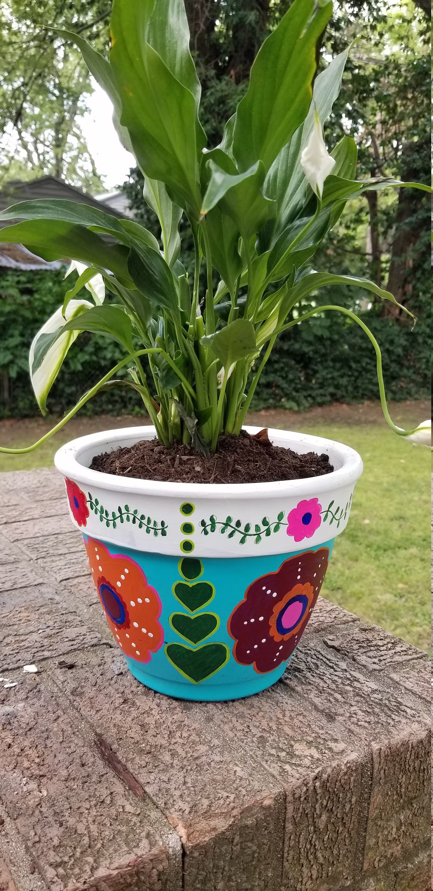 Hand Painted Terra Cotta Pot; Summer Of Love Collection - Nsv; Folk Blue