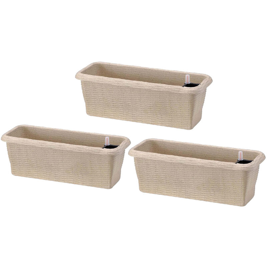 Frankystar - Straw - Set of 3 self-watering planters for indoor and outdoor use. Set of 3 flower boxes 40x20x17,5h with self-watering system antique