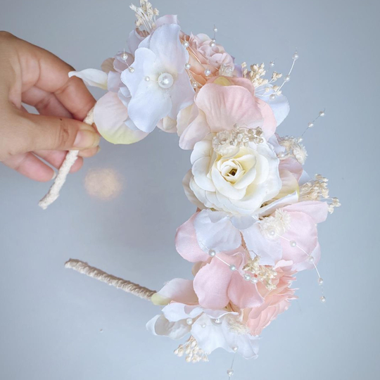 Blush Flower Crown For Women, Powder Made Of Dried Flowers, Light Pink Crown, Artificial Crown, Blush Floral Tiara