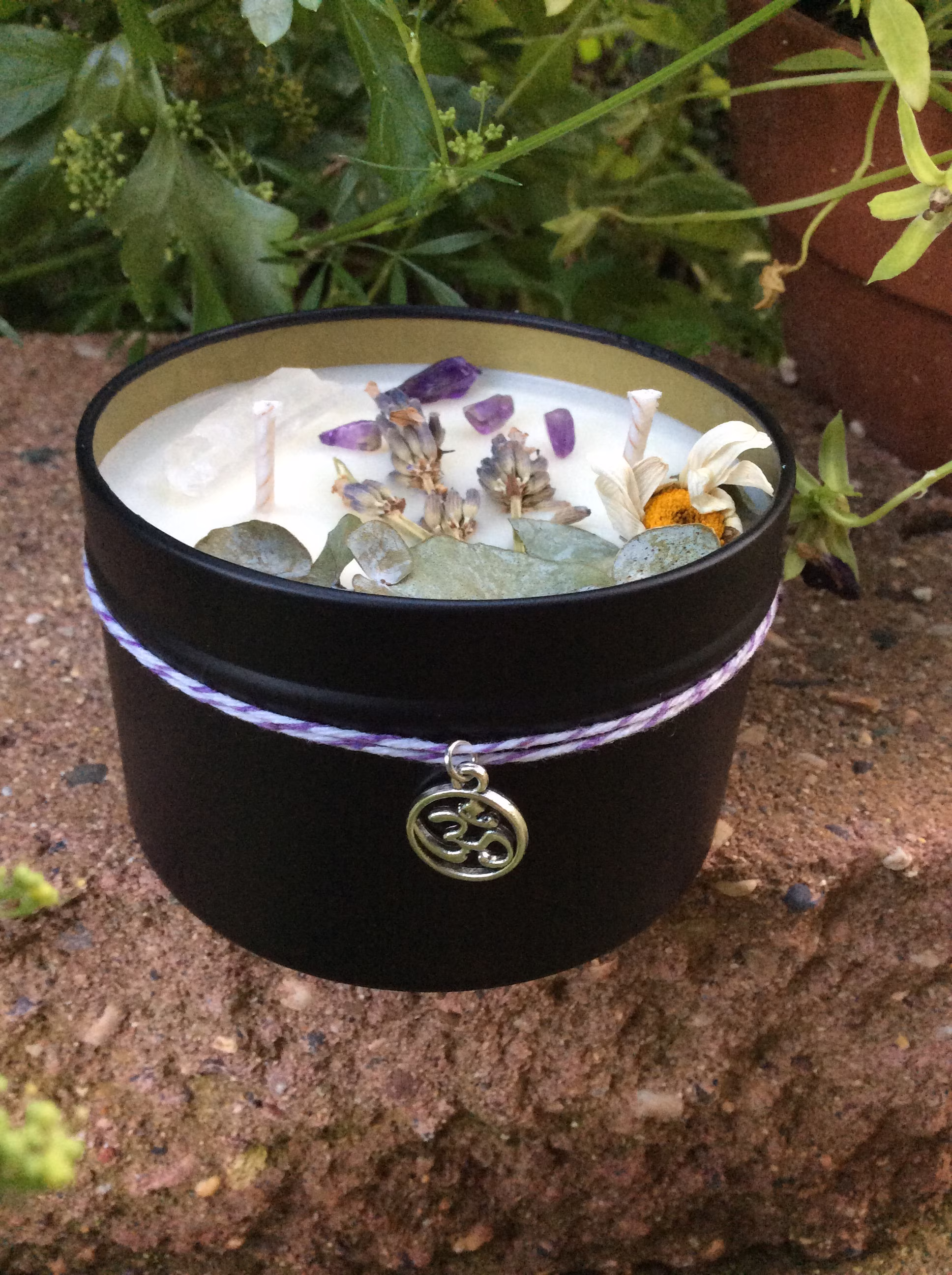 Meditation Candle/Yoga/Om/Intention/Reiki/Aromatherapy/Selenite Crystalcandle/stress Relief/ Herbal & Crystal Candle/Eucalyptus & Lavender