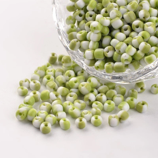 Pale Green & White Striped Seed Beads, 40 Grams, Size 6/0 Glass Seep Beads 3.5~4x2.5~3mm, Sb0228