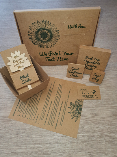 Personalised Environmentally Friendly Biodegradable Gift, Sunflower Grow Kit With Plant Pot, Growing Medium, Seeds, Gift Box & Stake