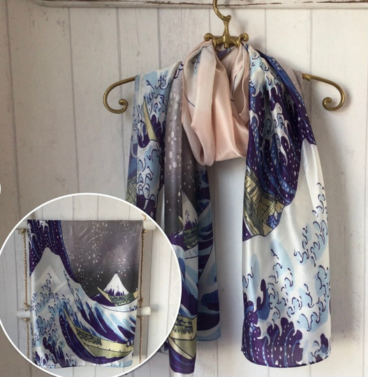 Silk Scarf/ Great Wave Print Silk Scarf/New Season /Silk Scarves Festival Boho