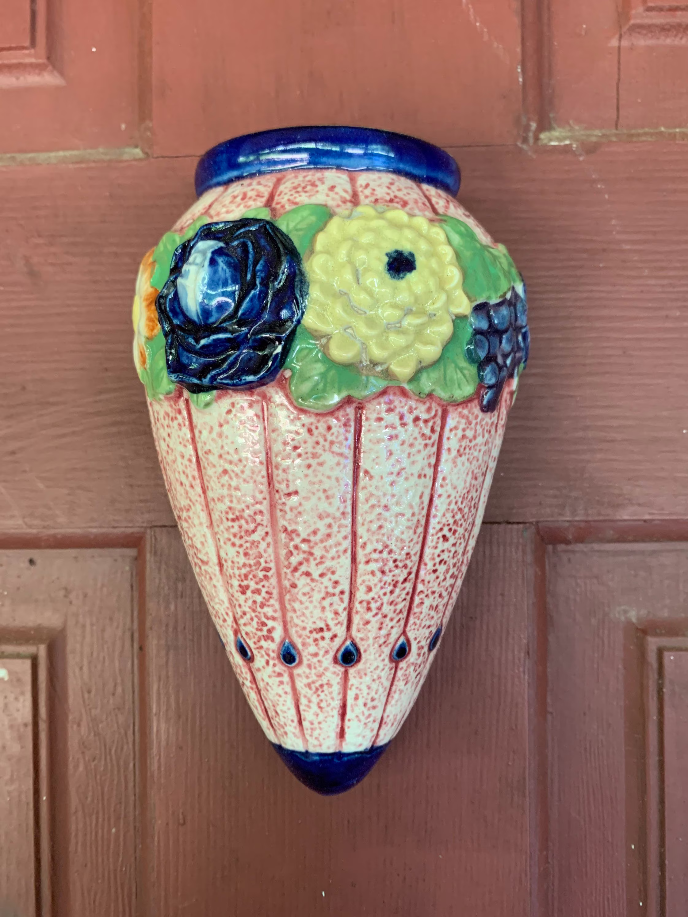 Kitschy Japanese Porcelain Floral Wall Pocket