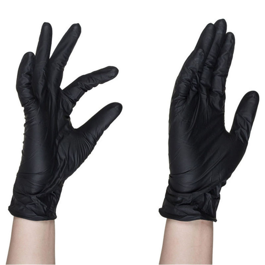 Powder-Free Disposable Nitrile Gloves Fingertip Texture Box of 100 Black, Size l