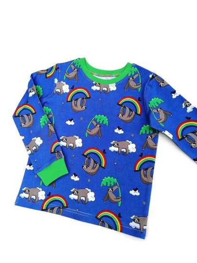 Sloth Rainbow Tshirt, Organic Cotton Baby & Kids T-Shirt, Print Clothes For Children, Handmade in The Uk, Unisex