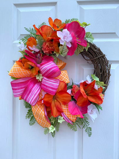Summer Front Door Wreath, Floral Grapevine Wreath