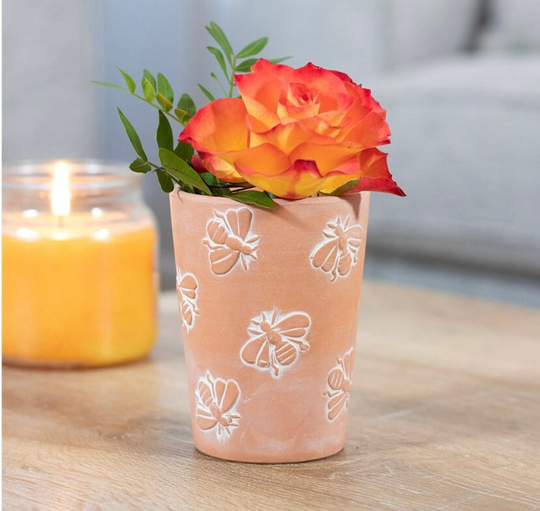 Small Terracotta Pot With Bee Design