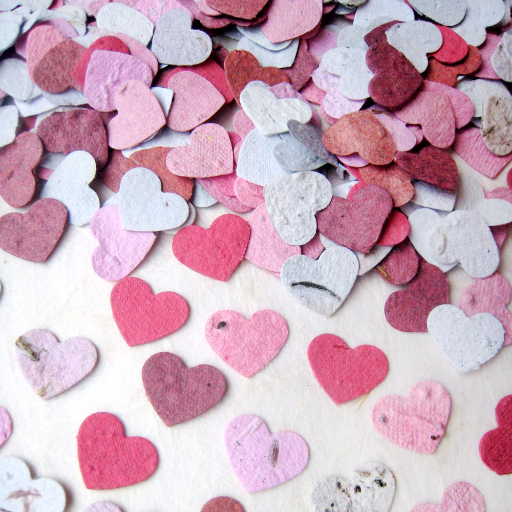 100 Flower Seed Paper Mini Hearts Confetti - Tiny Plantable Your Choice Color