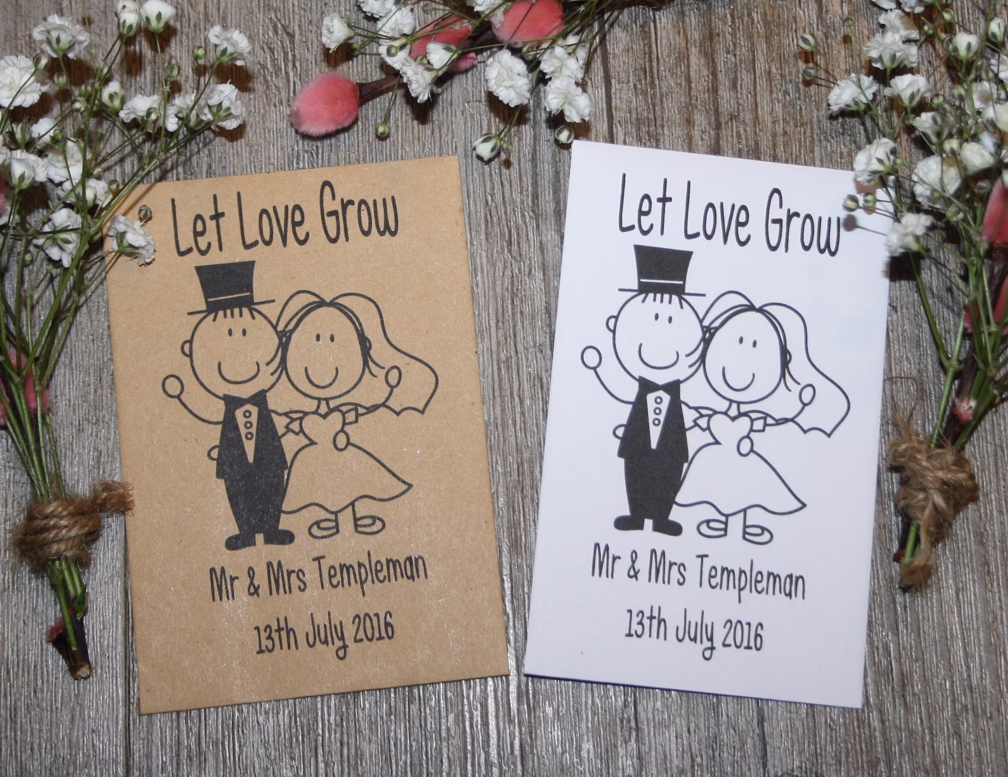 Personalised Let Love Grow Wedding Day Party Flower Seed Packets Envelopes Seeds Favours Gift Table Decorations Bride Groom Birds Bees Wed3