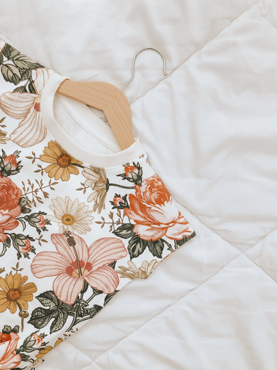 Hibiscus Floral Romper, Jumpsuit, Vintage Rose Jumpsuit %100 Organic Cotton Baby Jumper