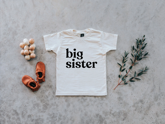 Big Sister Cream Baby & Kids Tee Unique Announcement Super Soft Organic Cotton Modern Neutral Matching Shirts