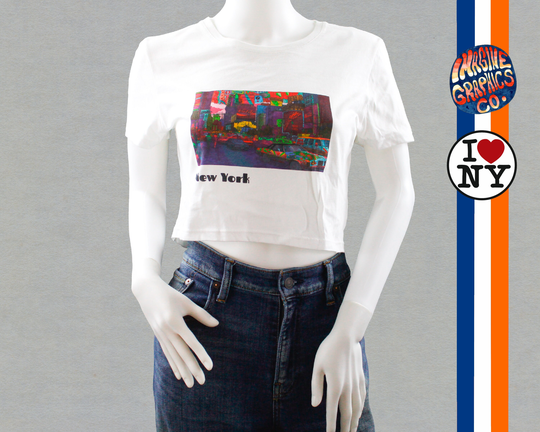 New York Organic Crop Top - Vintage Tees Women's Tops Cotton Girls Pattern Summer