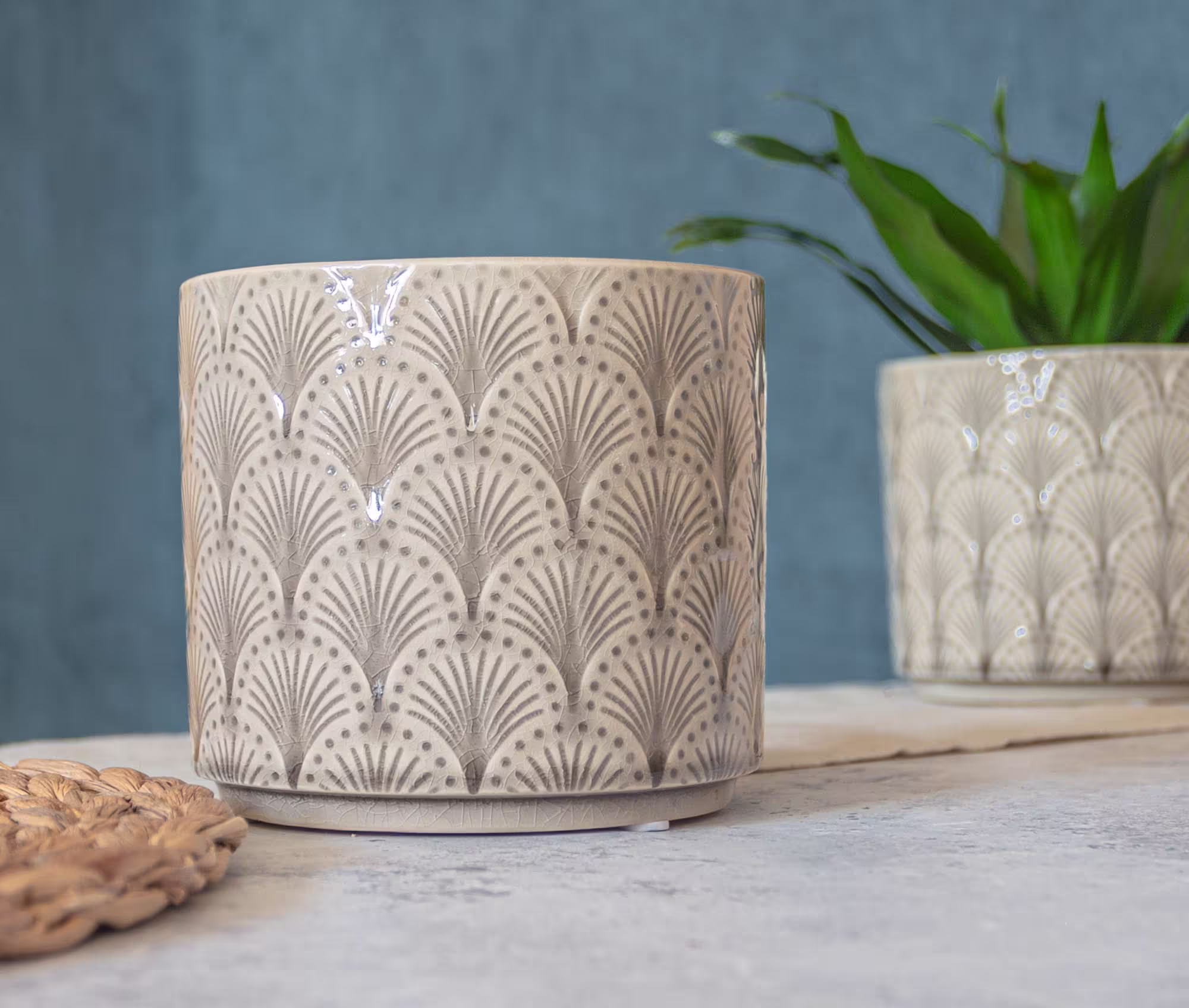 Ceramic Grey Planter, Glazed Plant Pot, Retro Pot Indoor Planter Cover