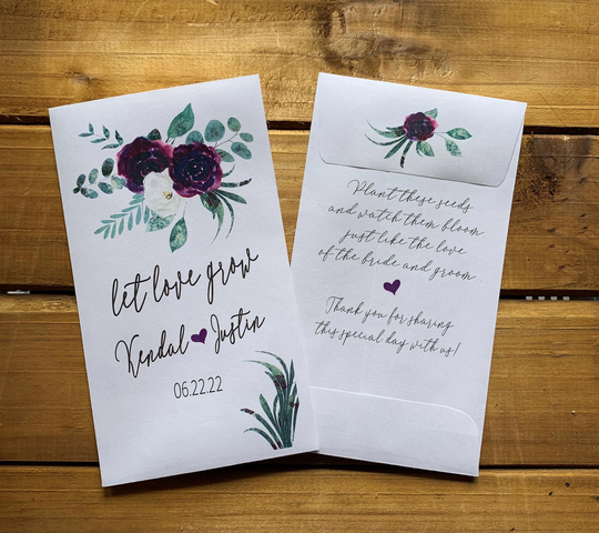 Wedding Let Love Grow Seed Plum Purple Packet Favors, Bridal Shower Favor, With Or Without Seeds | Set Of 15, Sp20074