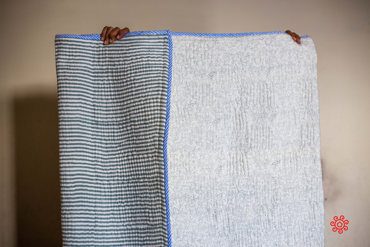 All Season Handmade Twin Quilt, Jaipuri Block Printed, Natural Cotton Queen Bedspread, 100% Throw, Quilted Bedcover, Room Decor Gray