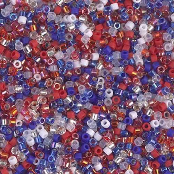Fourth Of July Mix, Miyuki Delica Seed Beads, 11/0 7.6 Gram Tube, Specialty Size 11 Beads