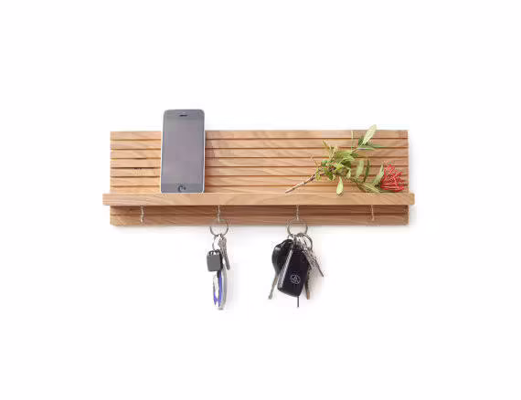Key Rack, Entryway Organizer, Holder For Wall, Housewarming Gift, Floating Shelf, Shelf With Hooks, Wedding Wall