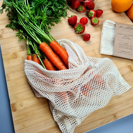 Grocery Bag Medium - 33x29cm Reusable Fruit, Veg & Produce Organic Cotton Mesh Eco Friendly