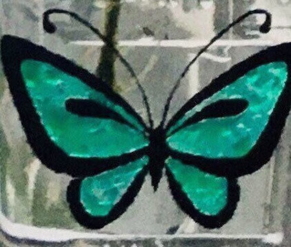 Hand-Painted Butterfly Butterflies Windowsill Vase Upcycled Recycled Glass Stained Planter Propagation Cottagecore Country Farmhouse