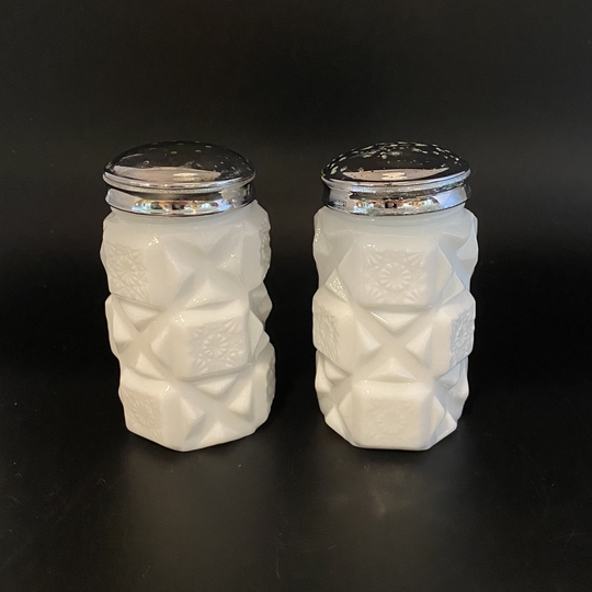 Westmoreland Old Quilt Milk Glass Salt & Pepper Shakers Vintage