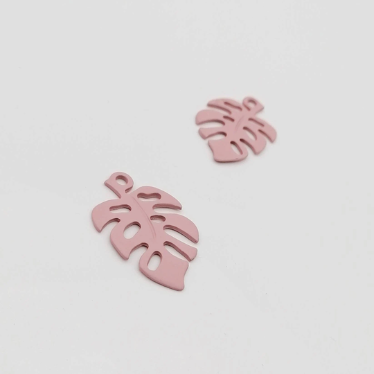 Dusky Pink Leaf Earring Charms, Pendants, Powder Coated Metal Charms For Jewellery Making, 4 Pcs