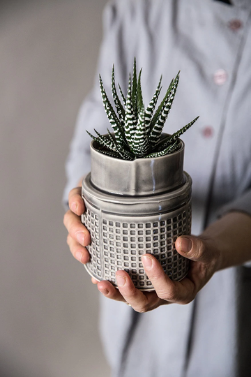 Planters & Pots, Gray Ceramic Planter, Flower Pot, Cactus White Indoor Modern Air Plant Holder