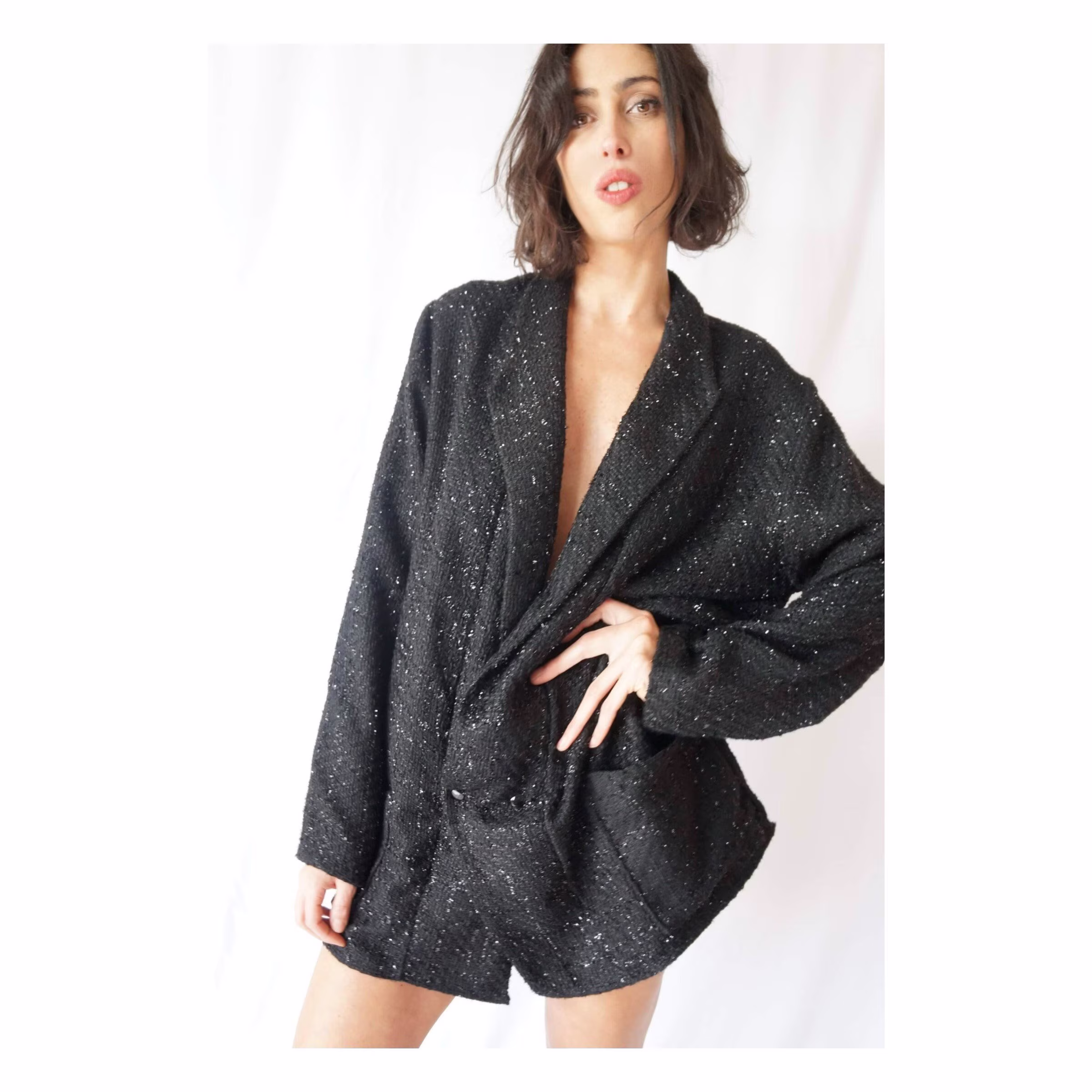 Women's Black Blazer/Suit Jacket On Sale Shiny Casual Wide Fit Woman Mid Season Fabric