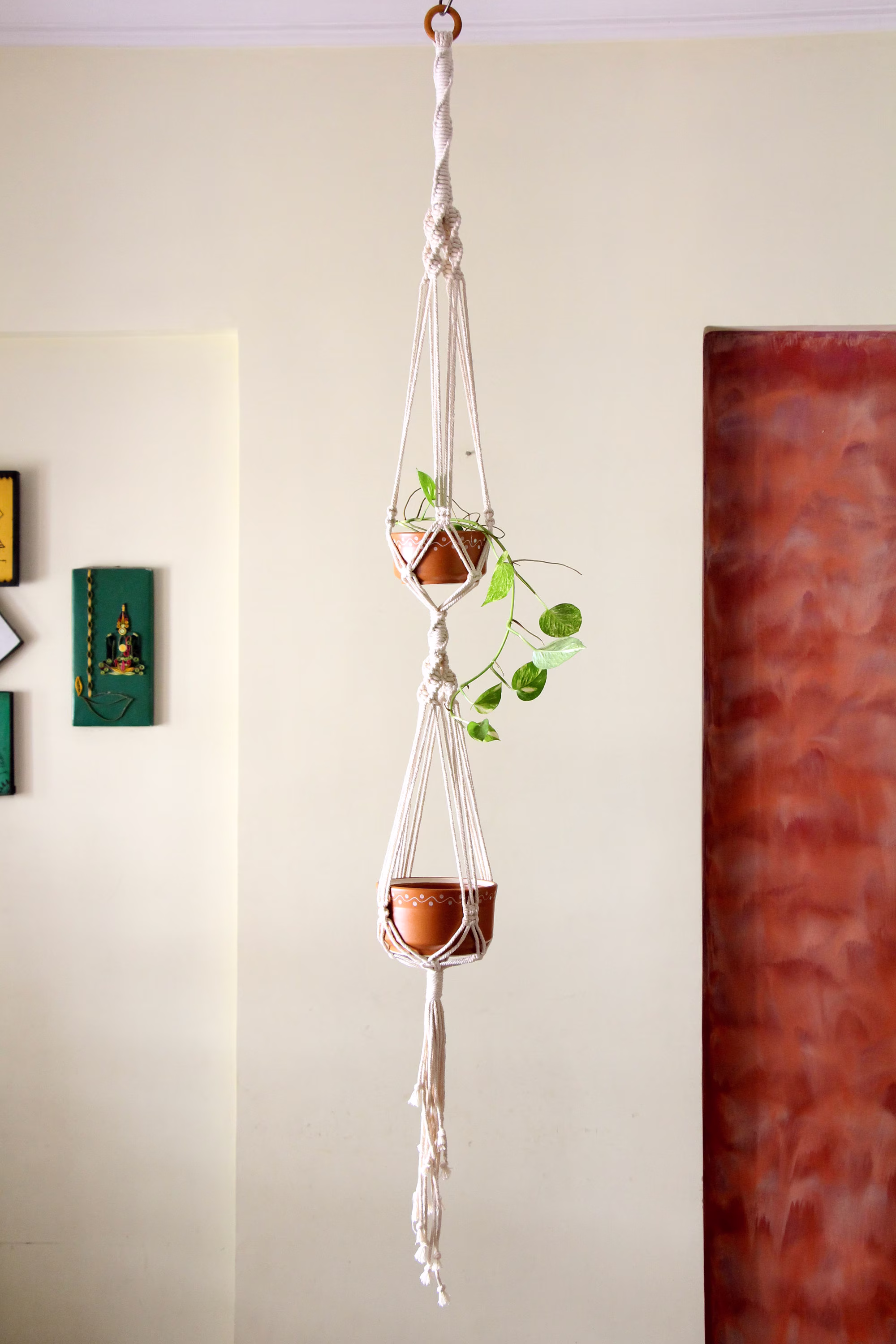 Macrame Plant Hanger | Double Planter Boho Hanging Pot Holder 70