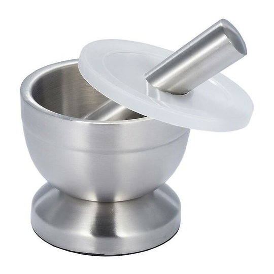 Double Stainless Steel Garlic Grinder Metal Mortar Salt Pestle Pedestal Bowl Garlic Press Herb Pepper Spice Grinder Pot d Thsinde