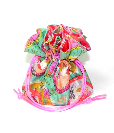 Drawstring Travel Bag Jewelry Organizer Bridal Pouch Bird Fabric Mint Green Coral Red Pink Christmas Gift Idea Essential Oils Storage Bag