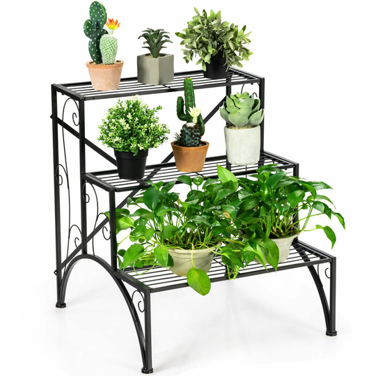 3 Tier Steel Plant Stand Ladder Flower Pot Storage Rack Plant Display Organizer