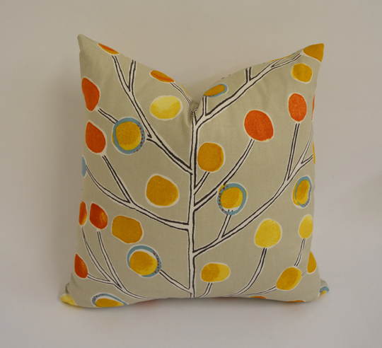 Scion - Berry Tree Neutral/Tangerine Powder Blue Lemon Artistic Colourful Cushion Cover Handmade Throw Pillow Designer Home