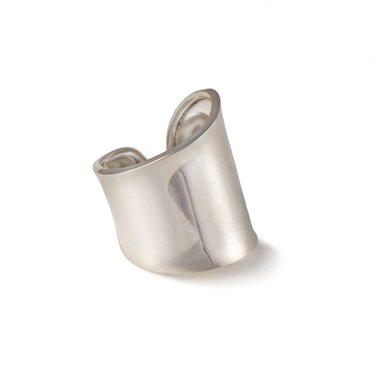 Chunky Silver Statement Organic Shaped Wide Ring With An Open Back